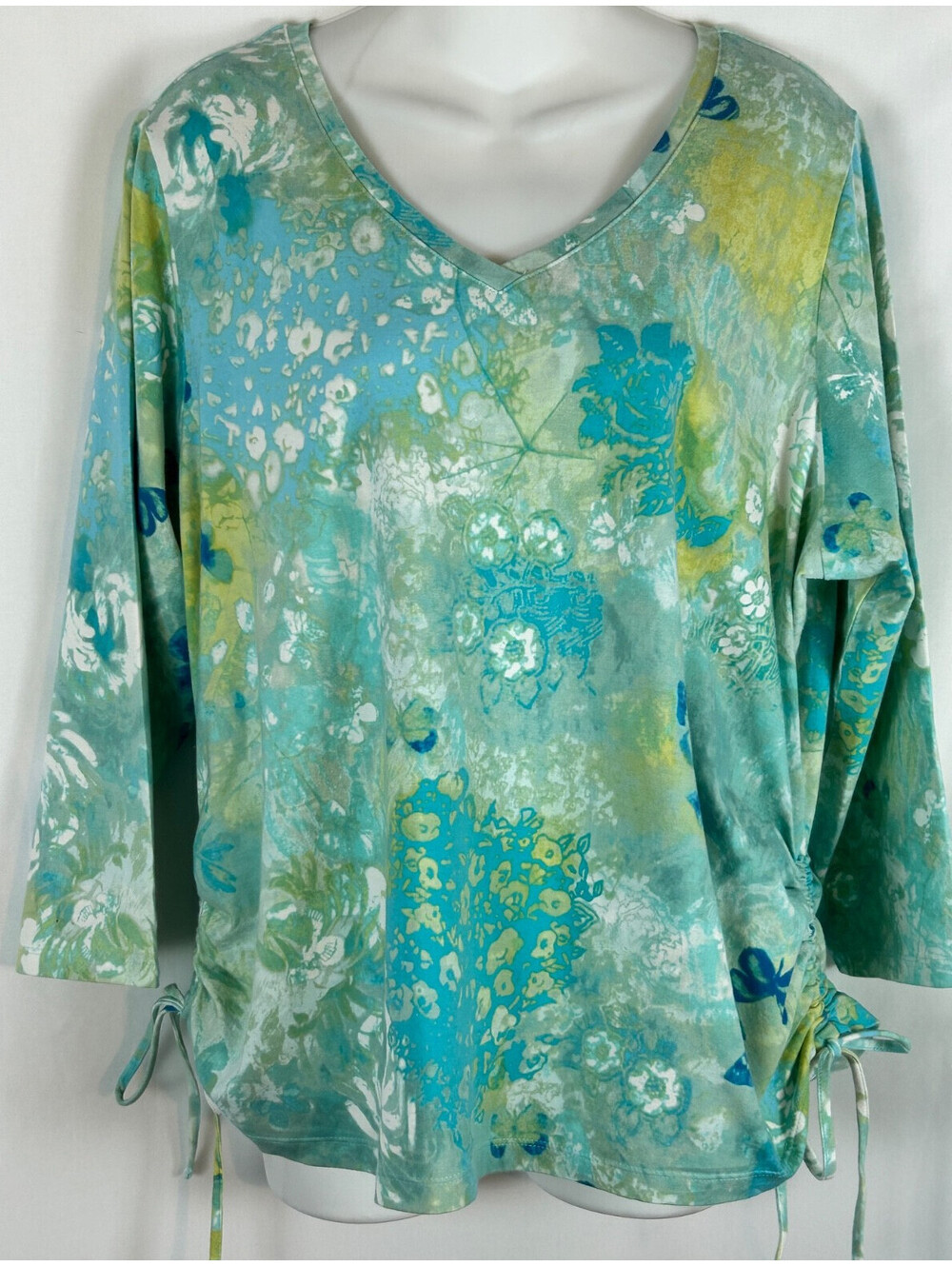 Jamaica Bay Woman Cotton 3/4 Sleeve Floral Top   Size 1X